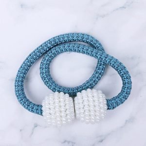 Silver magnetic curtain tie back with dual pearl balls