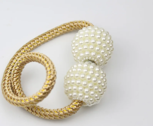 Blue rope magnetic curtain tie back with decorative pearl ends